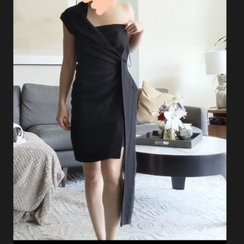 Victoria Beckham Single Shoulder Mini Dress Linen Blend